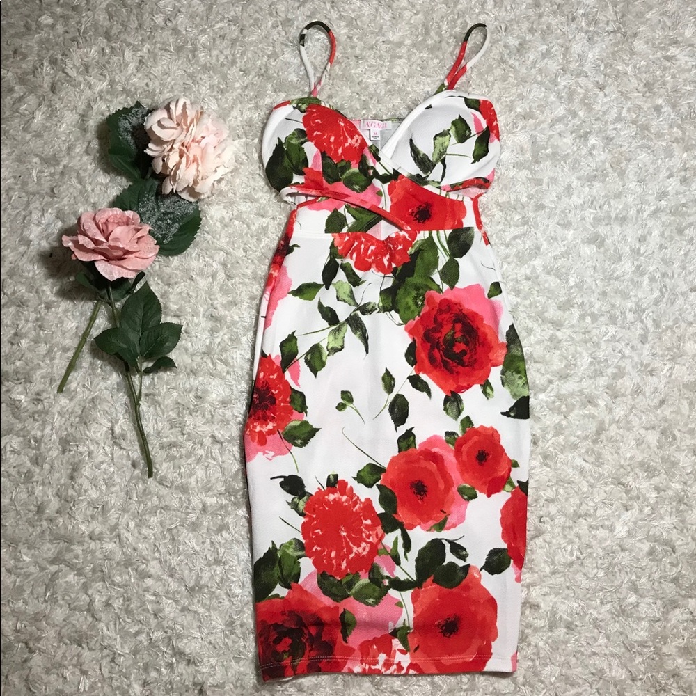 Bodycon Floral Sweetheart Dress with Cutouts